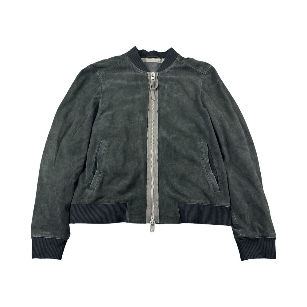 Allsaints Antiqued Gray Mens Goat Suede Full Zip Bomber‎ Jacket Size Large